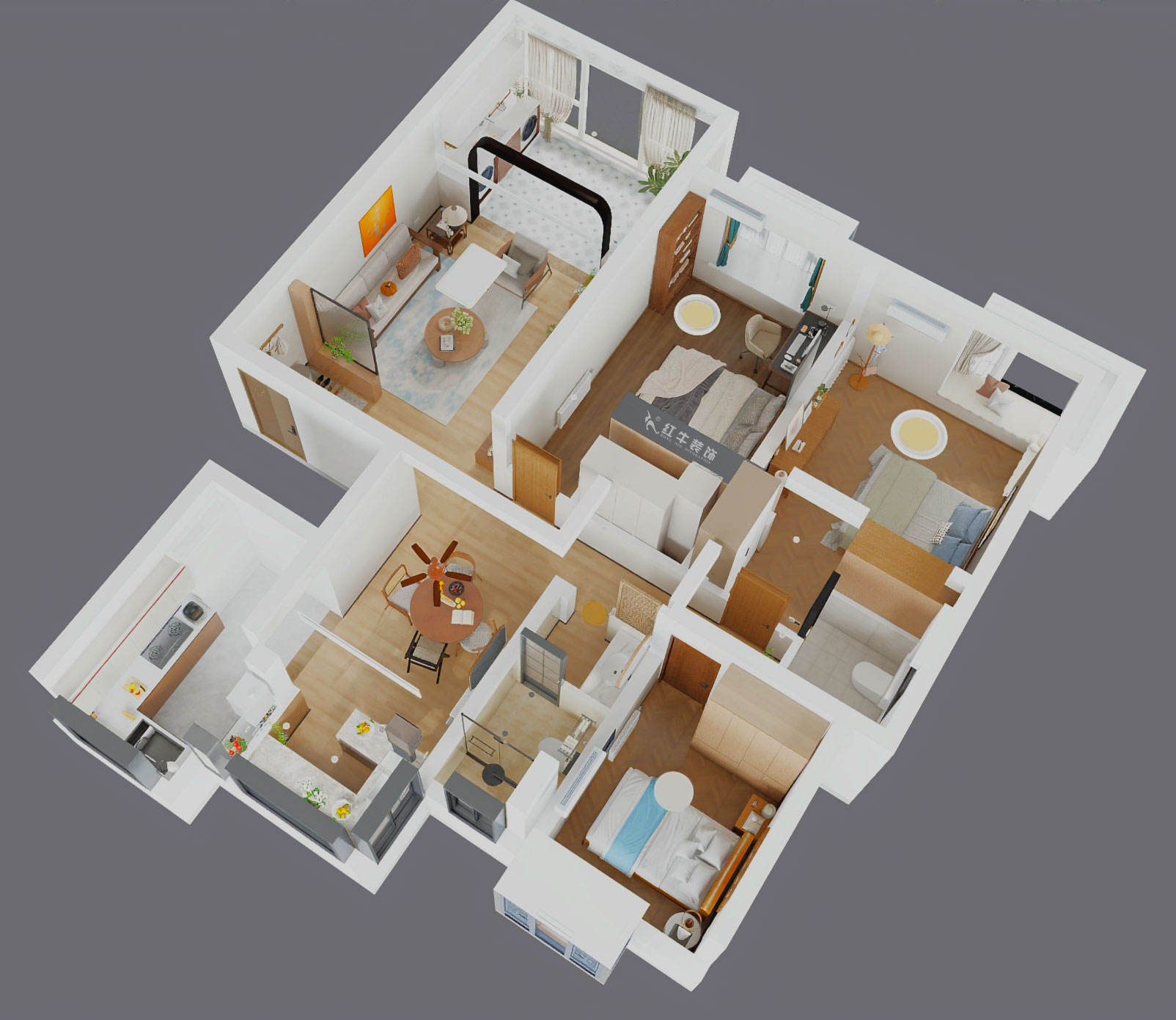 魏利利｜澳丽嘉园6-1004-128㎡-现代中古风｜3室2厅2卫｜老房改造｜定制家｜全包17万｜00_04鸟瞰图